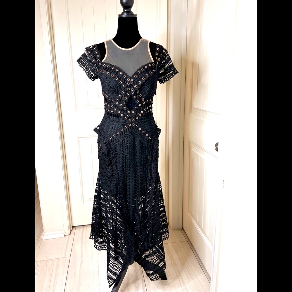 Black bodycon Mesh cocktail Lace dress size M